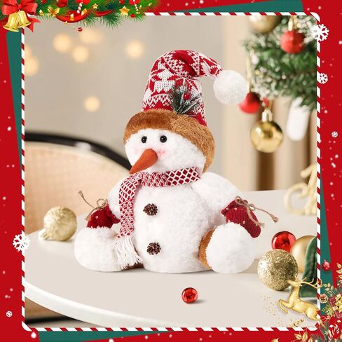 Snowman Christmas Figurines 2025 Christmas Plush Doll Tabletop Decorations Xmas Snowman Figurines Holiday Home Party Decor,Gray,10" in Saudi Arabia