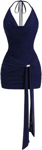 Floerns Women's Going Out Y2K Sexy Halter Dress Sleeveless Draped Ruched Side Tie Front Backless Party Mini Dresses in Saudi Arabia