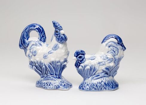Fine Ceramic Dutch Blue Rooster Salt & Pepper Shakers Set, 4-3/8" H in Kuwait
