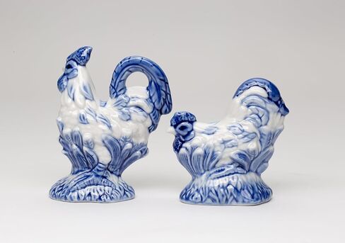Fine Ceramic Dutch Blue Rooster Salt & Pepper Shakers Set, 4-3/8" H in Kuwait