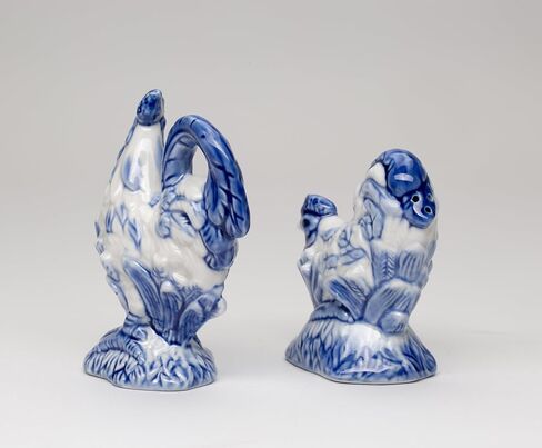 Fine Ceramic Dutch Blue Rooster Salt & Pepper Shakers Set, 4-3/8" H in Kuwait