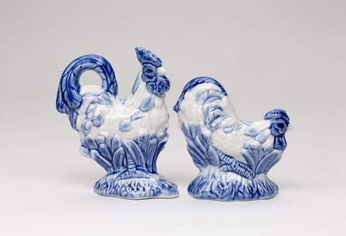 Fine Ceramic Dutch Blue Rooster Salt & Pepper Shakers Set, 4-3/8" H in Kuwait