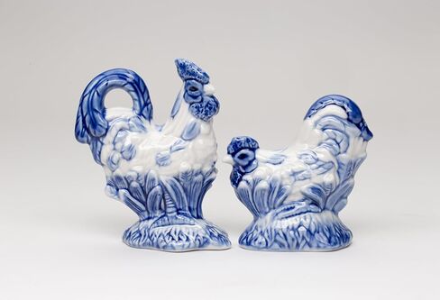 Fine Ceramic Dutch Blue Rooster Salt & Pepper Shakers Set, 4-3/8" H in Kuwait