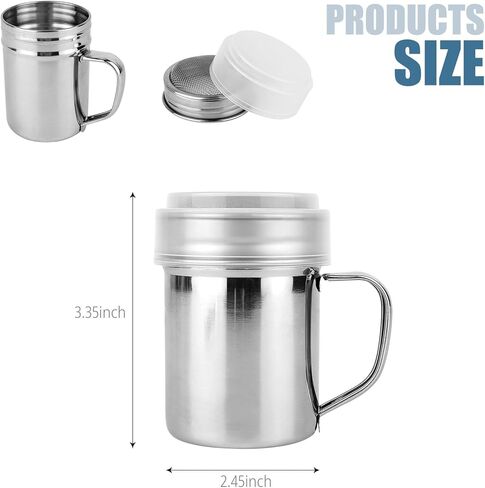 عبوة واحدة من منفضة السكر البودرة 7 أونصة 304 من الفولاذ المقاوم للصدأ هزازات شبكية دقيقة مع مقبض وغطاء لخبز نشا الذرة ودقيق القهوة والمطاعم والمطبخ المنزلي in Kuwait