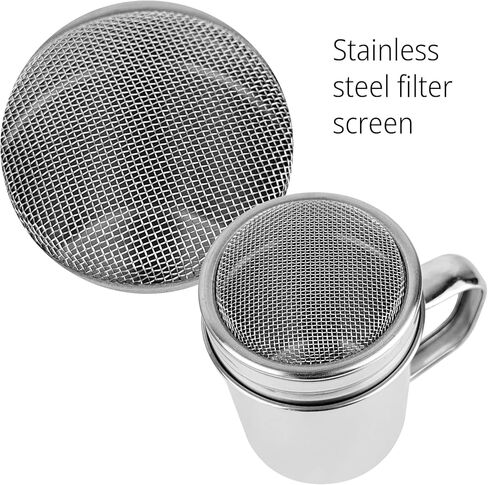 عبوة واحدة من منفضة السكر البودرة 7 أونصة 304 من الفولاذ المقاوم للصدأ هزازات شبكية دقيقة مع مقبض وغطاء لخبز نشا الذرة ودقيق القهوة والمطاعم والمطبخ المنزلي in Kuwait