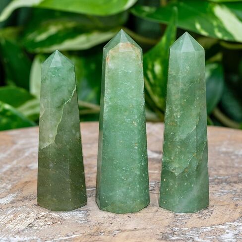 Down to Earth Gemstone Crystal Towers - Natural Healing Crystal Point Obelisk for Reiki Healing and Crystal Grid (Green Aventurine, 3"-4") in Saudi Arabia