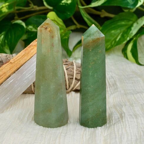 Down to Earth Gemstone Crystal Towers - Natural Healing Crystal Point Obelisk for Reiki Healing and Crystal Grid (Green Aventurine, 3"-4") in Saudi Arabia
