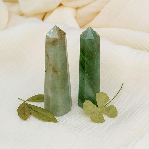 Down to Earth Gemstone Crystal Towers - Natural Healing Crystal Point Obelisk for Reiki Healing and Crystal Grid (Green Aventurine, 3"-4") in Saudi Arabia