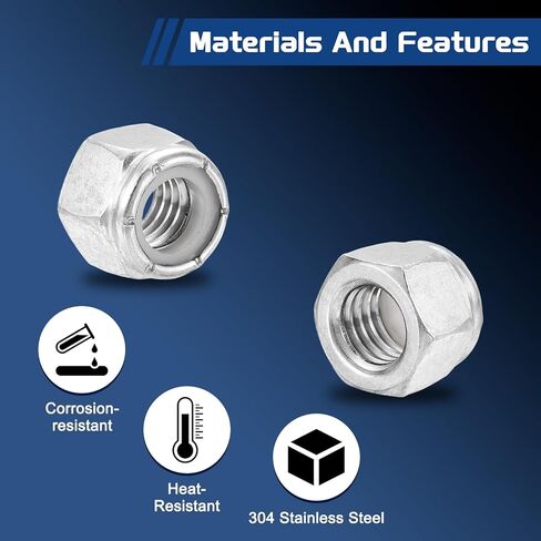 20Pcs Nylon Locking Hex Nuts - [1/2"-13], 304 Stainless Steel Hardware Nuts, Silver, for Automotive, Aerospace, Industrial Applications Use in Saudi Arabia