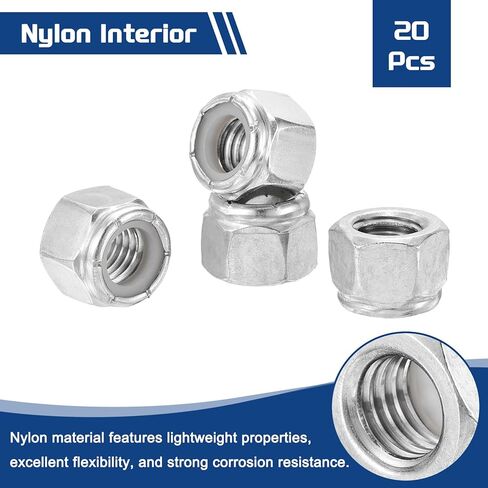 20Pcs Nylon Locking Hex Nuts - [1/2"-13], 304 Stainless Steel Hardware Nuts, Silver, for Automotive, Aerospace, Industrial Applications Use in Saudi Arabia