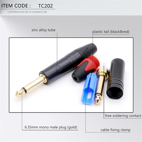 10PCS Mono Jack 6.35MM Connector 1/4 Inch 6.3MM Male Plug Soldering Wire Connector Brass Microphone Plug Connecto(Red) in Saudi Arabia