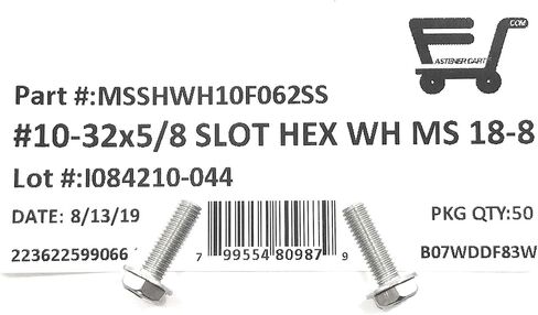 10-32X5/8 براغي رأس غسالة سداسية مشقوقة 18-8 من الفولاذ المقاوم للصدأ (50 قطعة) in Kuwait