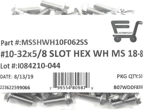 10-32X5/8 براغي رأس غسالة سداسية مشقوقة 18-8 من الفولاذ المقاوم للصدأ (50 قطعة) in Kuwait