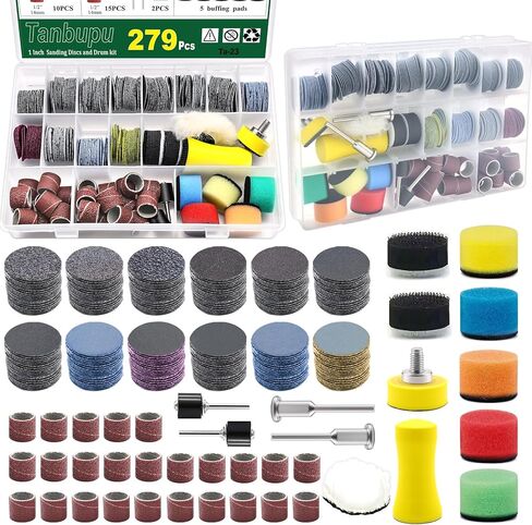 279 قطعة من أقراص الصنفرة والطبول مقاس 1 بوصة لقم الصنفرة من Dremel، وخطاف وحلقة صنفرة بحبيبات 60-10000 لملحقات أدوات Dremel، ومجموعة تلميع Dremel للراتنج/الخشب/الصخور/المجوهرات in Kuwait