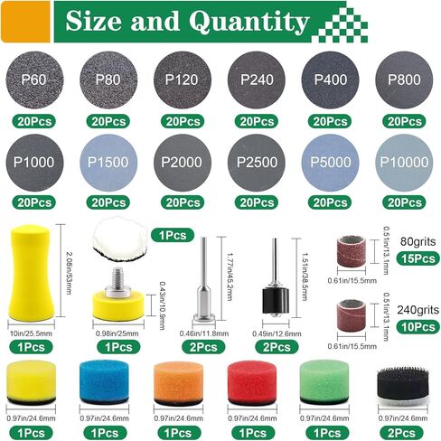 279 قطعة من أقراص الصنفرة والطبول مقاس 1 بوصة لقم الصنفرة من Dremel، وخطاف وحلقة صنفرة بحبيبات 60-10000 لملحقات أدوات Dremel، ومجموعة تلميع Dremel للراتنج/الخشب/الصخور/المجوهرات in Kuwait