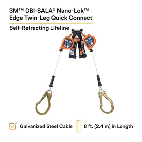 3M DBI-SALA Nano-Lok edge Twin-Leg Quick Connect للحماية من السقوط ذاتي السحب Lifeline SRL - بناء الكابل 3500227، برتقالي، 8 أقدام (2.4 م)، 1 EA in Saudi Arabia