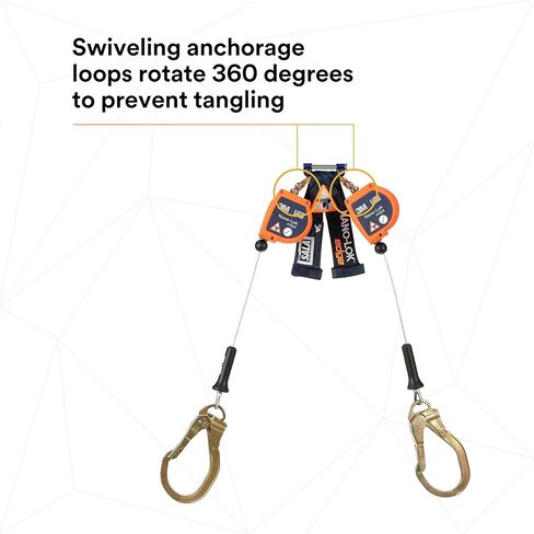 3M DBI-SALA Nano-Lok edge Twin-Leg Quick Connect للحماية من السقوط ذاتي السحب Lifeline SRL - بناء الكابل 3500227، برتقالي، 8 أقدام (2.4 م)، 1 EA in Saudi Arabia