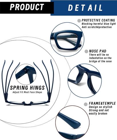 Hubeye Oprah Style Reading Glasses for Women Men Blue Light Blocking Computer Square Readers with Spring Hinge in Saudi Arabia