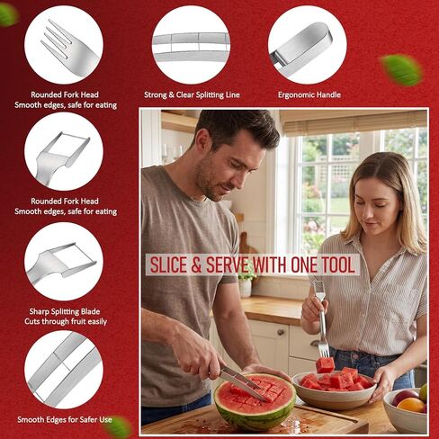 LemonRoad 2 Pcs Watermelon Cutter Slicer Set, 2-in-1 Stainless Steel Fruit Cutter with Fork & Watermelon Cutters Tool for Easy Cubes, Quickly Melon Slicer Tool Set for Home Party Camping Kitchen in Saudi Arabia
