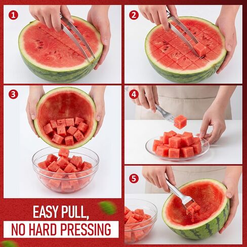 LemonRoad 2 Pcs Watermelon Cutter Slicer Set, 2-in-1 Stainless Steel Fruit Cutter with Fork & Watermelon Cutters Tool for Easy Cubes, Quickly Melon Slicer Tool Set for Home Party Camping Kitchen in Saudi Arabia