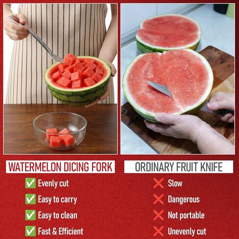 LemonRoad 2 Pcs Watermelon Cutter Slicer Set, 2-in-1 Stainless Steel Fruit Cutter with Fork & Watermelon Cutters Tool for Easy Cubes, Quickly Melon Slicer Tool Set for Home Party Camping Kitchen in Saudi Arabia