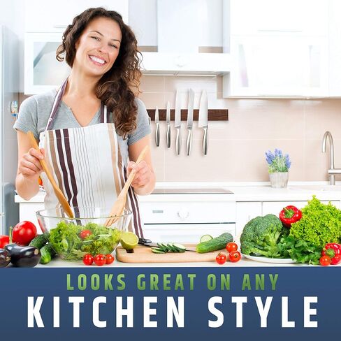 حامل سكاكين مغناطيسي من خشب الجوز الداكن الفاخر للجدار | 16 بوصة | نسخة مطورة | شريط سكين مغناطيسي خشبي احترافي - حامل سكاكين موفر للمساحة/قضيب سكاكين مع قوة سحب مغناطيسية قوية in Kuwait