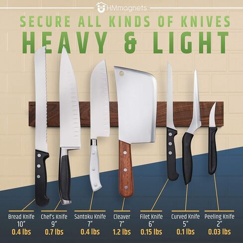 حامل سكاكين مغناطيسي من خشب الجوز الداكن الفاخر للجدار | 16 بوصة | نسخة مطورة | شريط سكين مغناطيسي خشبي احترافي - حامل سكاكين موفر للمساحة/قضيب سكاكين مع قوة سحب مغناطيسية قوية in Kuwait