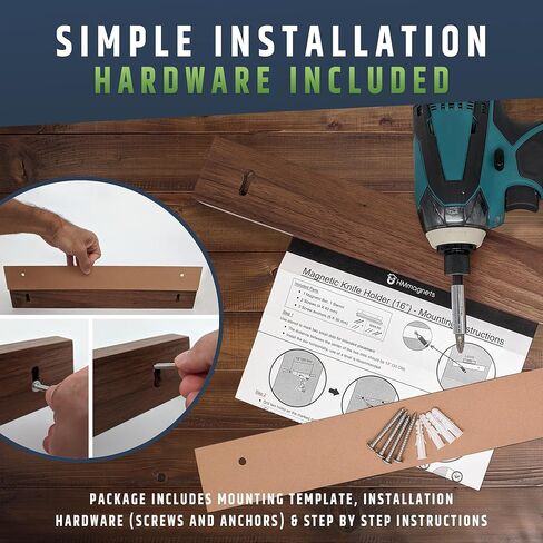 حامل سكاكين مغناطيسي من خشب الجوز الداكن الفاخر للجدار | 16 بوصة | نسخة مطورة | شريط سكين مغناطيسي خشبي احترافي - حامل سكاكين موفر للمساحة/قضيب سكاكين مع قوة سحب مغناطيسية قوية in Kuwait