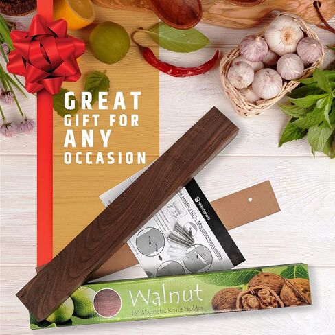 حامل سكاكين مغناطيسي من خشب الجوز الداكن الفاخر للجدار | 16 بوصة | نسخة مطورة | شريط سكين مغناطيسي خشبي احترافي - حامل سكاكين موفر للمساحة/قضيب سكاكين مع قوة سحب مغناطيسية قوية in Kuwait