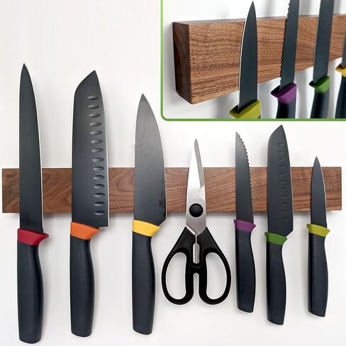 حامل سكاكين مغناطيسي من خشب الجوز الداكن الفاخر للجدار | 16 بوصة | نسخة مطورة | شريط سكين مغناطيسي خشبي احترافي - حامل سكاكين موفر للمساحة/قضيب سكاكين مع قوة سحب مغناطيسية قوية in Kuwait