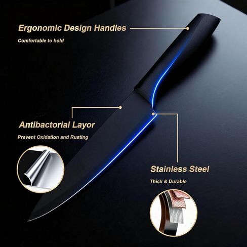 مجموعة سكاكين المطبخ مع كتلة - طقم سكاكين 15 قطعة مع مبراة مدمجة، آمنة للاستخدام في غسالة الأطباق، شفرات من الفولاذ المقاوم للصدأ سكاكين المطبخ in Kuwait