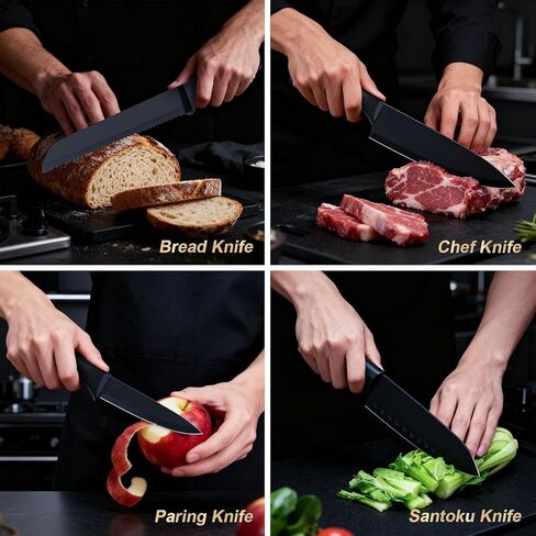 مجموعة سكاكين المطبخ مع كتلة - طقم سكاكين 15 قطعة مع مبراة مدمجة، آمنة للاستخدام في غسالة الأطباق، شفرات من الفولاذ المقاوم للصدأ سكاكين المطبخ in Kuwait