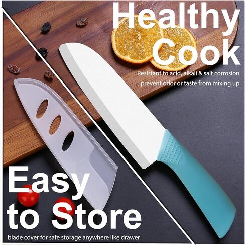 Upgrade Version 7-inch Ceramic Santoku Knife with Sheath - Light, Precise, Sharp, Nonstick Ceramic Knife - Rustproof Dishwasher Safe Chef's Kitchen Knife in Saudi Arabia
