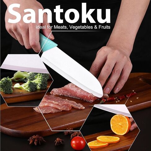 Upgrade Version 7-inch Ceramic Santoku Knife with Sheath - Light, Precise, Sharp, Nonstick Ceramic Knife - Rustproof Dishwasher Safe Chef's Kitchen Knife in Saudi Arabia