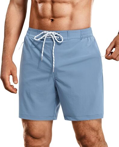 Gleeease 7inch Mens Swim Trunks: with Mesh Liner Zipper Pocket Drawstring Quick Dry Stretch Comfort Lined Striped Beach Pool in Saudi Arabia