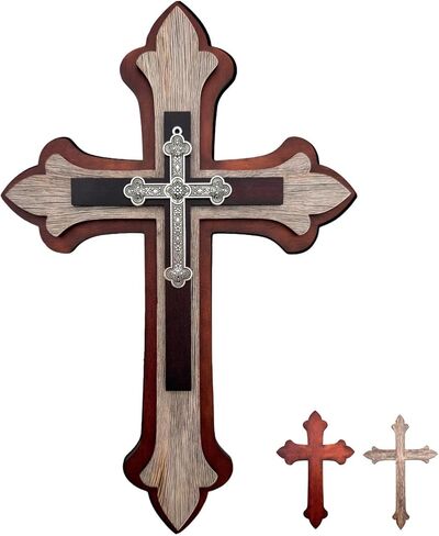 Goodangie00 Wooden Cross Wall Decor - 14" Vintage Christian Blessed Crucifix Wall Art Hanging Decoration for Church Home Living Room, Entryway, Prayer Corner Gift in Saudi Arabia
