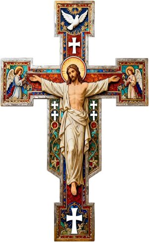 Goodangie00 Wooden Cross Wall Decor - 14" Vintage Christian Blessed Crucifix Wall Art Hanging Decoration for Church Home Living Room, Entryway, Prayer Corner Gift in Saudi Arabia
