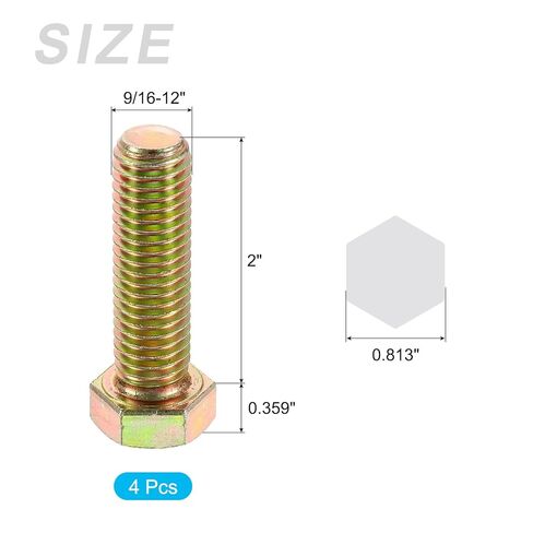 مسامير سداسية من METALLIXITY (9/16-12x2) 4 قطع، براغي آلة من الفولاذ الكربوني المطلي بالزنك ملولبة بالكامل UNC برأس سداسي - لإصلاح الأثاث، أصفر أخضر in Kuwait