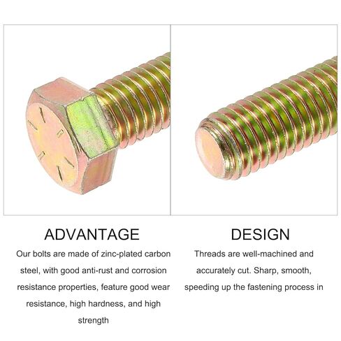 مسامير سداسية من METALLIXITY (9/16-12x2) 4 قطع، براغي آلة من الفولاذ الكربوني المطلي بالزنك ملولبة بالكامل UNC برأس سداسي - لإصلاح الأثاث، أصفر أخضر in Kuwait