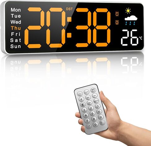 Digital Wall Clock, Digital Clock Large Display, Corded Alarm Clocks with Weatherforecast, Day of the Week, Temp, Humidity, Auto DST, Countdown, for Living Room Bedroom Classroom Office, Blue in Saudi Arabia