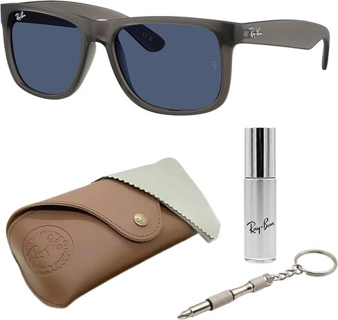 Ray-Ban RB4165 JUSTIN نظارة شمسية مربعة الشكل مستقطبة مع مجموعة أدوات نظارات - مقاس منخفض - نظارة شمسية مربعة مثالية للارتداء الرسمي والعادي in Kuwait