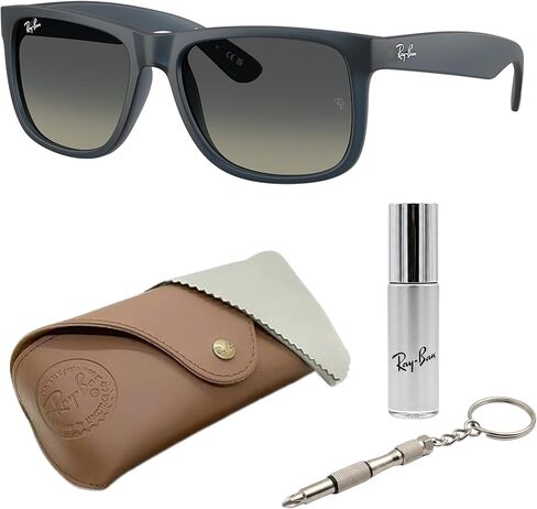 Ray-Ban RB4165 JUSTIN نظارة شمسية مربعة الشكل مستقطبة مع مجموعة أدوات نظارات - مقاس منخفض - نظارة شمسية مربعة مثالية للارتداء الرسمي والعادي in Kuwait