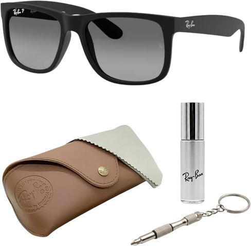 Ray-Ban RB4165 JUSTIN نظارة شمسية مربعة الشكل مستقطبة مع مجموعة أدوات نظارات - مقاس منخفض - نظارة شمسية مربعة مثالية للارتداء الرسمي والعادي in Saudi Arabia