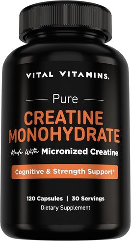 حبوب الكرياتين مونوهيدرات الفيتامينات الحيوية للنساء والرجال - كبسولات الكرياتين الدقيقة - الإدراك والقوة ودعم التعافي - 3 جم (3000 مجم) لكل وجبة - نباتي، غير معدل وراثيًا، 120 قطعة in Kuwait