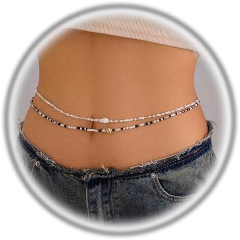 Gold Plated Waist Chains for Women 14K Gold Plated Adjustable Waterproof Body Chains Dainty Beads Pearl Coin Chain Boho Bikini Body Chain Jewelry in Saudi Arabia