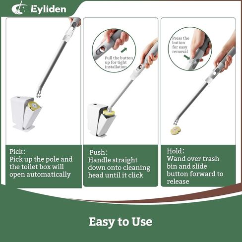طقم عصا المرحاض من Eyliden مع 40 عبوة إعادة التعبئة، فرشاة مرحاض للاستعمال مرة واحدة مع رؤوس إسفنجية مبللة مسبقًا، آلية النقر بدون استخدام اليدين، حامل تثبيت على الحائط، أبيض in Kuwait