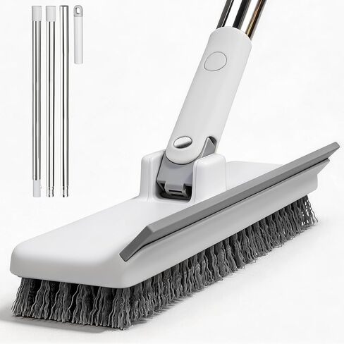 Floor Scrub Brush with 55" Long Handle, 2-in-1 Floor Brush with Built-in Squeegee, Adjustable Angle Head and Stiff Bristles for Tile, Wood, Concrete & Textured Floor Cleaning in Saudi Arabia
