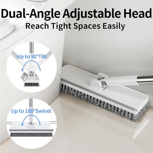 Floor Scrub Brush with 55" Long Handle, 2-in-1 Floor Brush with Built-in Squeegee, Adjustable Angle Head and Stiff Bristles for Tile, Wood, Concrete & Textured Floor Cleaning in Saudi Arabia