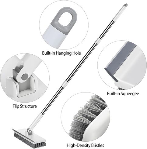 Floor Scrub Brush with 55" Long Handle, 2-in-1 Floor Brush with Built-in Squeegee, Adjustable Angle Head and Stiff Bristles for Tile, Wood, Concrete & Textured Floor Cleaning in Saudi Arabia