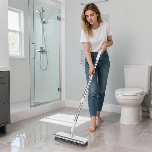 Floor Scrub Brush with 55" Long Handle, 2-in-1 Floor Brush with Built-in Squeegee, Adjustable Angle Head and Stiff Bristles for Tile, Wood, Concrete & Textured Floor Cleaning in Saudi Arabia